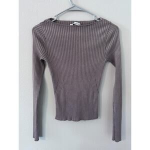 Abercrombie and Fitch womens size XS brown tan long sleeve rib stretch sweater